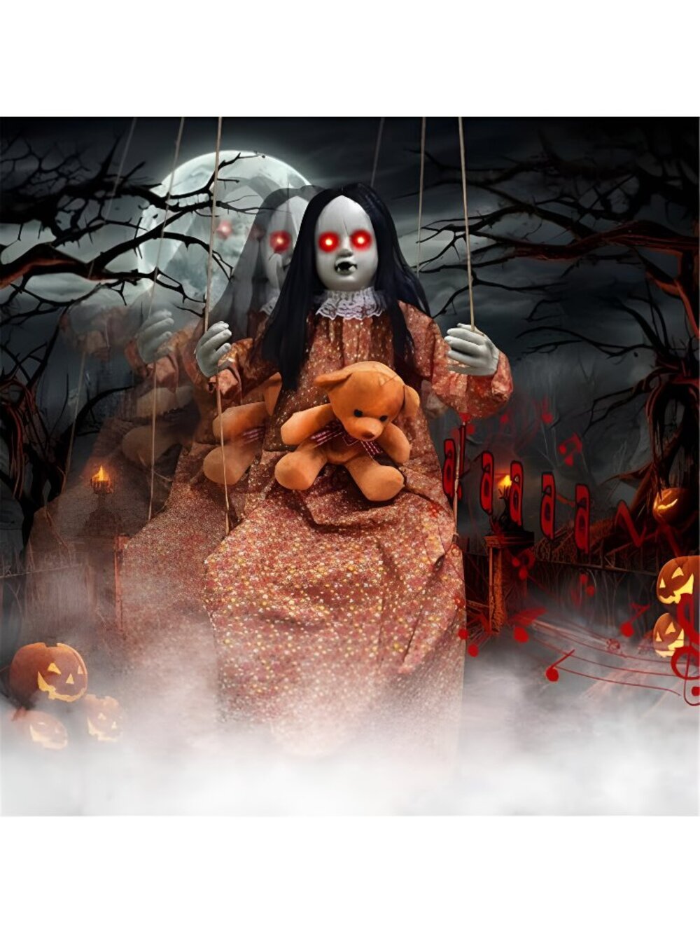 Scary Halloween Decorations Outdoor, 45-Inch Hanging Swinging Doll Girl